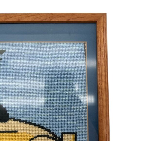Vintage Framed Cross Stitch 1936 Packard Yellow Car 19 x 15 Artwork 1981 - Picture 7 of 7